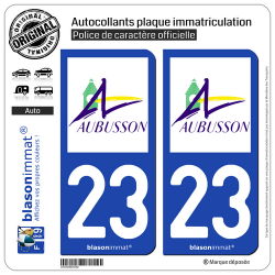 2 Autocollants plaque immatriculation Auto 23 Aubusson - Ville