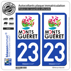 2 Autocollants plaque immatriculation Auto 23 Guéret - Pays