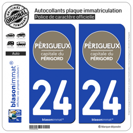 2 Autocollants plaque immatriculation Auto 24 Périgueux - Ville