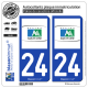 2 Autocollants plaque immatriculation Auto 24 Aquitaine - Tourisme