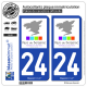 2 Autocollants plaque immatriculation Auto 24 Bergerac - Tourisme
