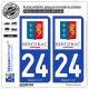 2 Autocollants plaque immatriculation Auto 24 Bergerac - Ville