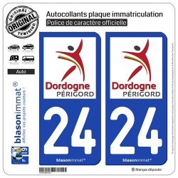 2 Autocollants plaque immatriculation Auto 24 Dordogne - Département