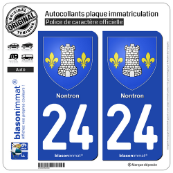 2 Autocollants plaque immatriculation Auto 24 Nontron - Armoiries