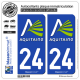 2 Autocollants plaque immatriculation Auto 24 Aquitaine - Nostalgie