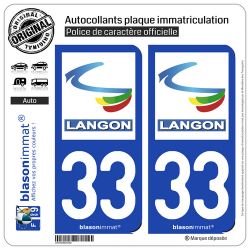 2 Autocollants plaque immatriculation Auto 33 Langon - Ville