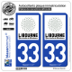 2 Autocollants plaque immatriculation Auto 33 Libourne - Agglo
