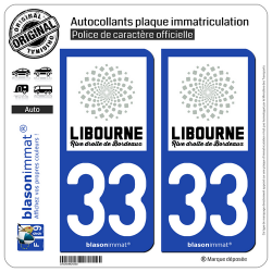 2 Autocollants plaque immatriculation Auto 33 Libourne - Agglo