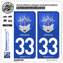 2 Autocollants plaque immatriculation Auto 33 Libourne - Armoiries