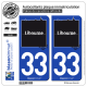 2 Autocollants plaque immatriculation Auto 33 Libourne - Ville