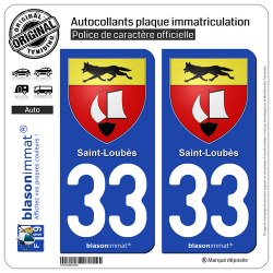2 Autocollants plaque immatriculation Auto 33 Saint-Loubès - Armoiries