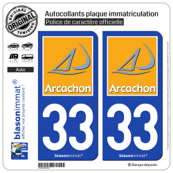 2 Autocollants plaque immatriculation Auto 33 Arcachon - Tourisme
