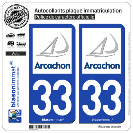 2 Autocollants plaque immatriculation Auto 33 Arcachon - Ville
