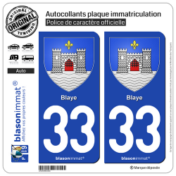 2 Autocollants plaque immatriculation Auto 33 Blaye - Armoiries