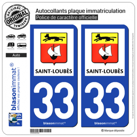 2 Autocollants plaque immatriculation Auto 33 Saint-Loubès - Commune