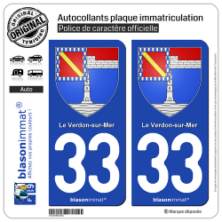 2 Autocollants plaque immatriculation Auto 33 Le Verdon-sur-Mer - Armoiries