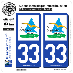 2 Autocollants plaque immatriculation Auto 33 Le Verdon-sur-Mer - Commune