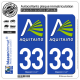 2 Autocollants plaque immatriculation Auto 33 Aquitaine - Nostalgie