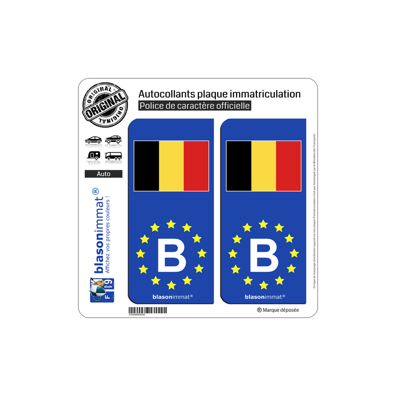 arrondis B Belgique Europe autocollant plaque