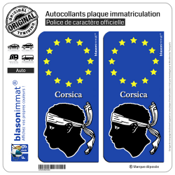 2 Autocollants plaque immatriculation Auto Corsica - Identifiant Européen