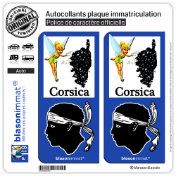 2 Autocollants plaque immatriculation Auto Corsica Fée Clochette - Identifiant Européen