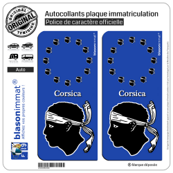 2 Autocollants plaque immatriculation Auto Corsica - Identifiant Européen II