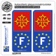2 Autocollants plaque immatriculation Auto F Occitanie - Identifiant Européen