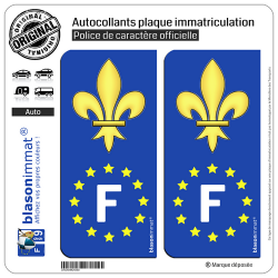 2 Autocollants plaque immatriculation Auto F Fleur de Lys - Identifiant Européen