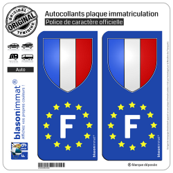 2 Autocollants plaque immatriculation Auto F France Blason - Identifiant Européen