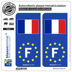 2 Autocollants plaque immatriculation Auto F France Drapeau - Identifiant Européen