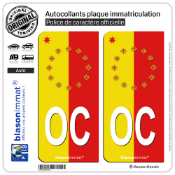 2 Autocollants plaque immatriculation Auto OC Occitanie Collector - Identifiant Européen