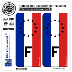 2 Autocollants plaque immatriculation Auto F Drapeau Vertical - Identifiant Européen