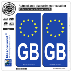 2 Autocollants plaque immatriculation Auto GB Grande-Bretagne - Identifiant Euopéen