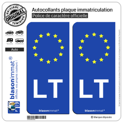 2 Autocollants plaque immatriculation Auto LT Lituanie - Identifiant Européen