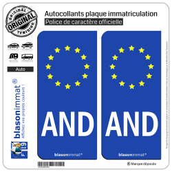 2 Autocollants plaque immatriculation Auto AND Andorre Identifiant - Européen