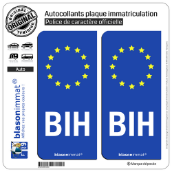 2 Autocollants plaque immatriculation Auto BIH Bosnie-Herzégovine - Identifiant Européen