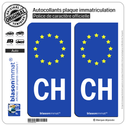 2 Autocollants plaque immatriculation Auto CH Suisse - Identifiant Européen