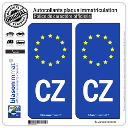 2 Autocollants plaque immatriculation Auto CZ Tchèquie - Identifiant Européen