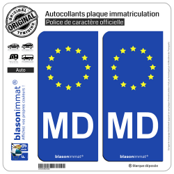2 Autocollants plaque immatriculation Auto MD Moldavie - Identifiant Européen