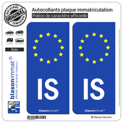 2 Autocollants plaque immatriculation Auto IS Islande - Identifiant Européen