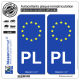 2 Autocollants plaque immatriculation Auto PL Pologne - Identifiant Européen