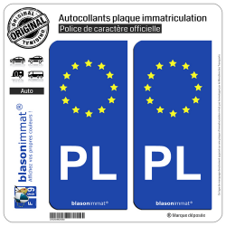 2 Autocollants plaque immatriculation Auto PL Pologne - Identifiant Européen