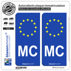 2 Autocollants plaque immatriculation Auto MC Monaco - Identifiant Européen