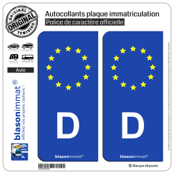 2 Autocollants plaque immatriculation Auto D Allemagne - Identifiant Européen