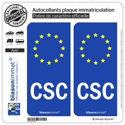 2 Autocollants plaque immatriculation Auto CSC Corse - Identifiant Européen