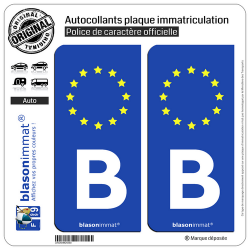 2 Autocollants plaque immatriculation Auto B Belgique - Identifiant Européen