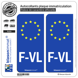 2 Autocollants plaque immatriculation Auto F-VL Flandre Française - Identifiant Européen