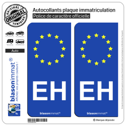 2 Autocollants plaque immatriculation Auto EH Pays Basque - Identifiant Européen