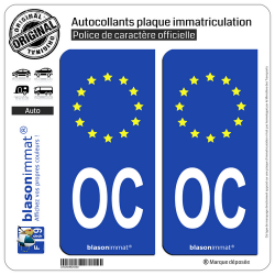 2 Autocollants plaque immatriculation Auto OC Occitanie - Identifiant Européen