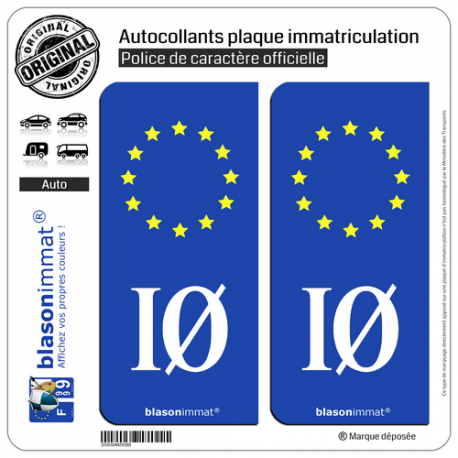 2 Autocollants plaque immatriculation Auto IO Ile d'Oléron - Identifiant Européen